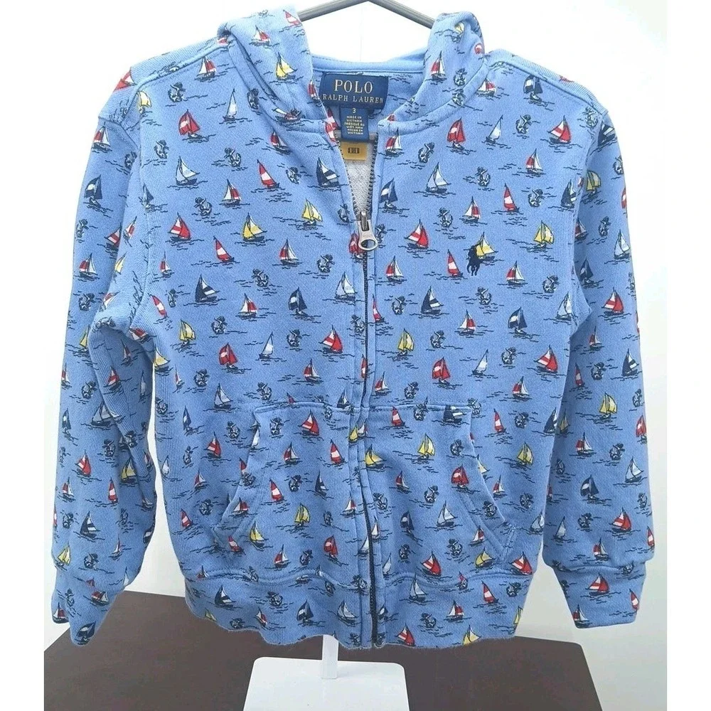 Polo Ralph Lauren Authentic Toddlers fisherman Print Full Zip Hoodie Pockets 3T